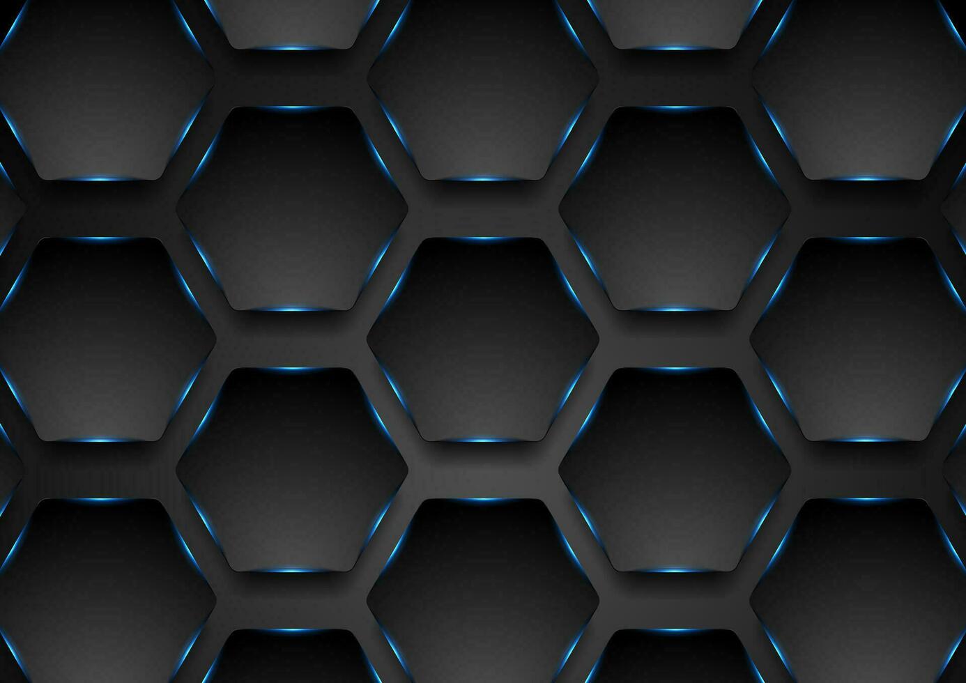 Preto e brilhando azul hexagonal padronizar fundo vetor