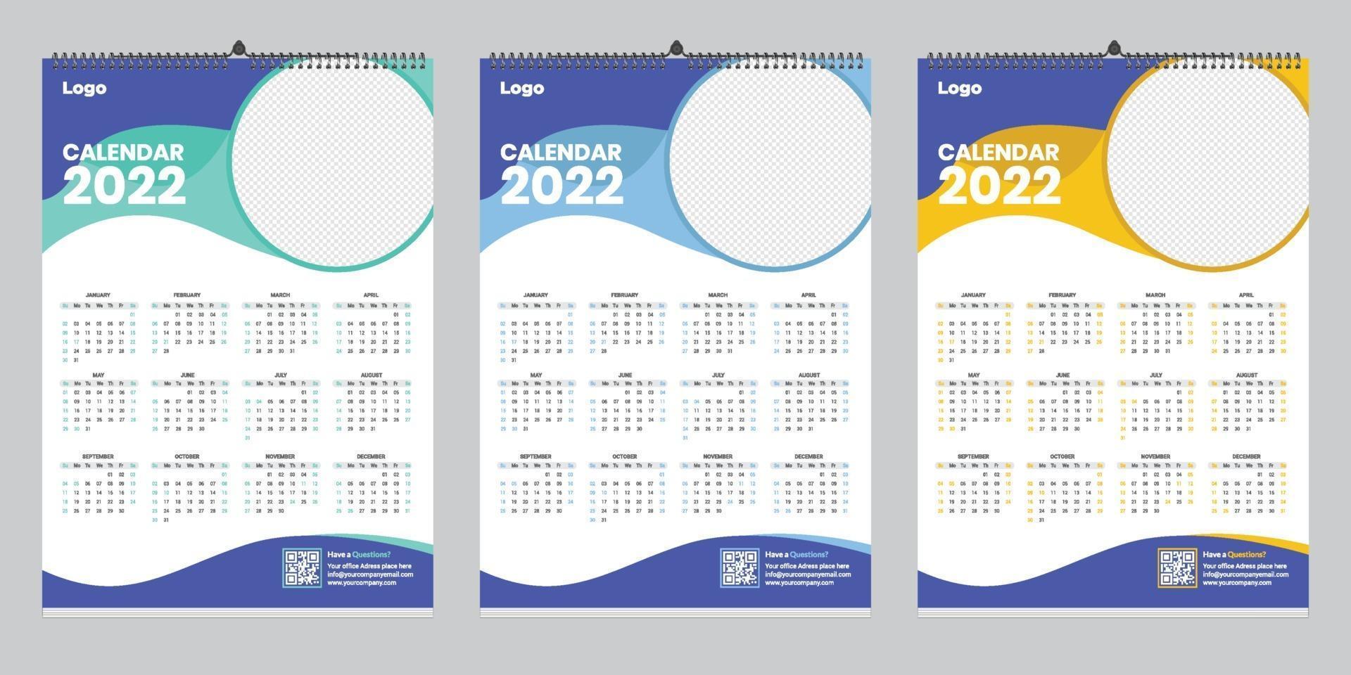 calendário de parede de página única grátis 2022 ideia de design vetor