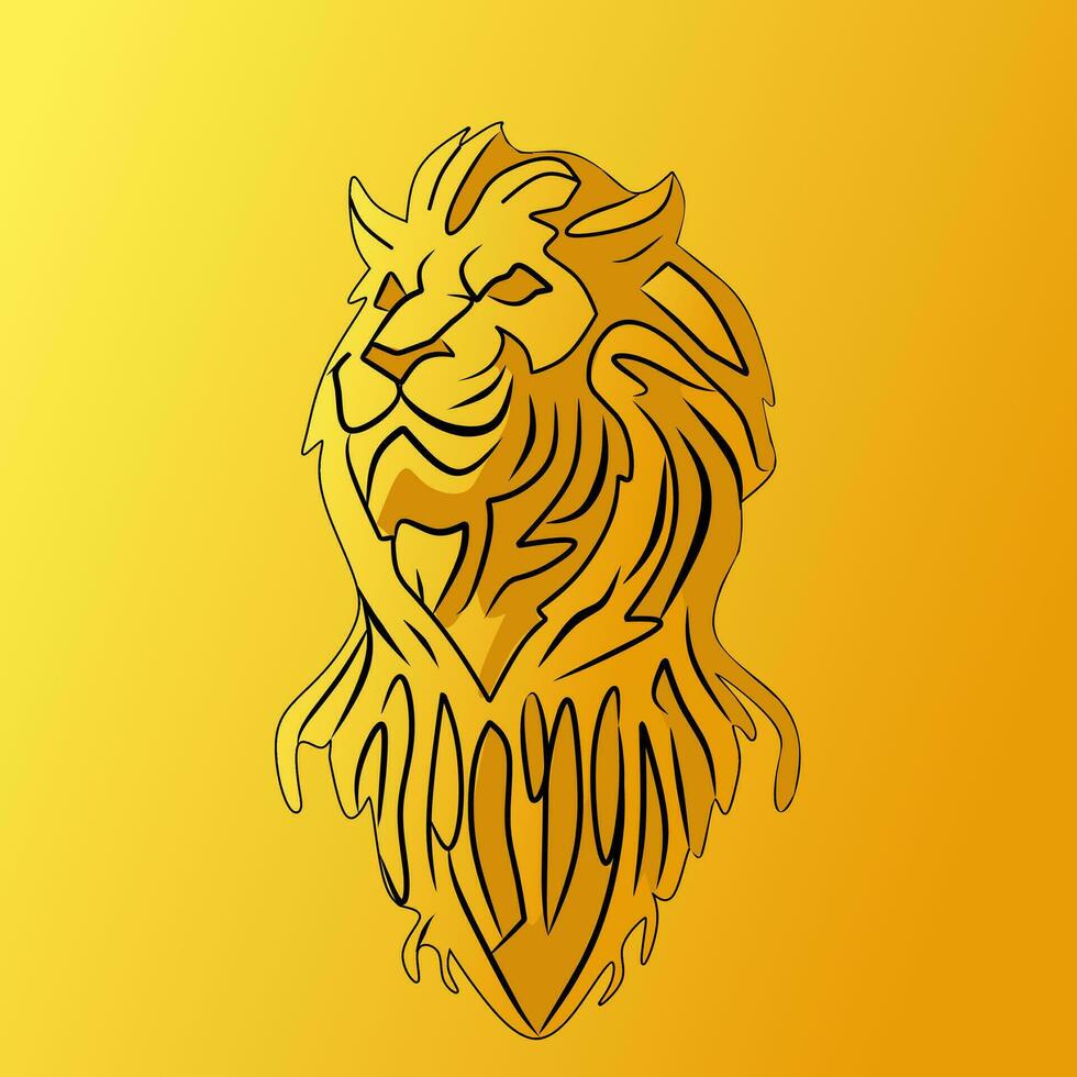 leão animal linha vetor logotipo em amarelo fundo