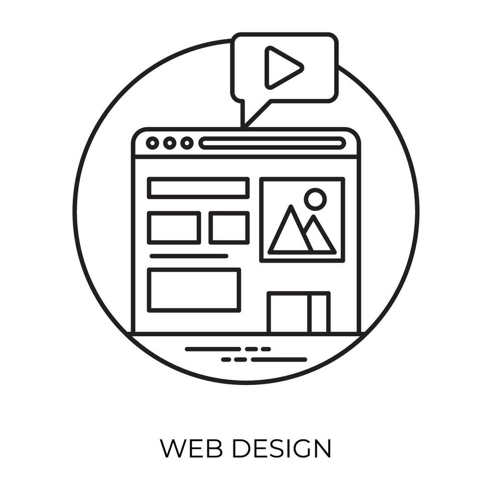 uma graficamente projetado página em computador tela com jogar símbolo em topo representando rede concepção processo vetor