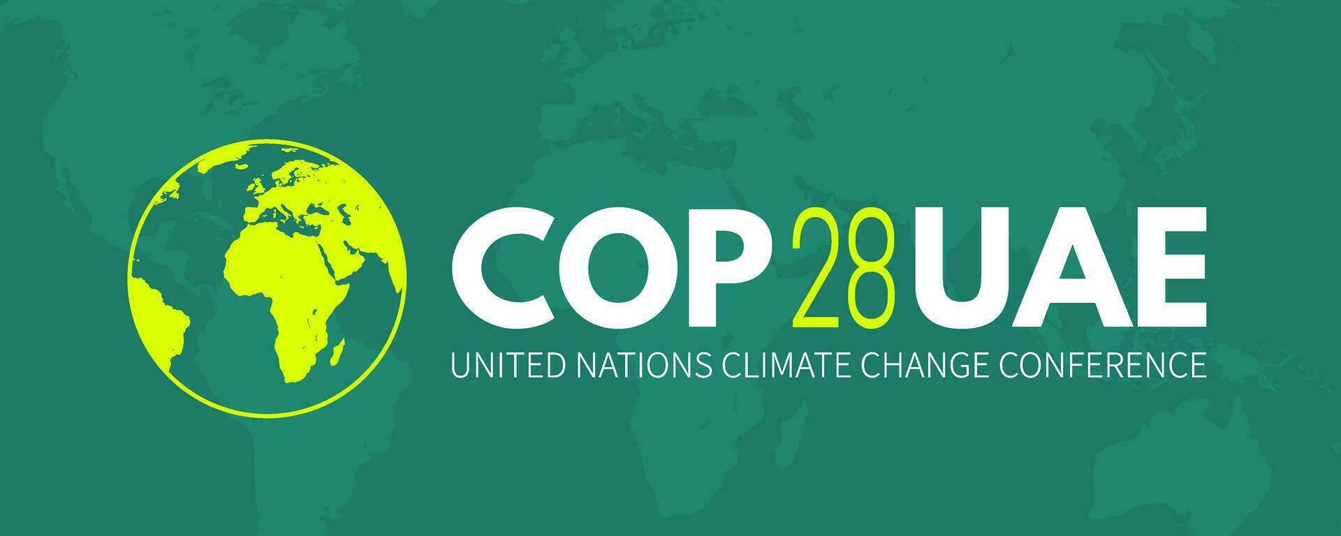 caminho para policial28 uae. anual Unidos nações clima mudança conferência. dubai, Unidos árabe emirados. internacional clima cume bandeira. emissão redução. global aquecimento. vetor ilustração