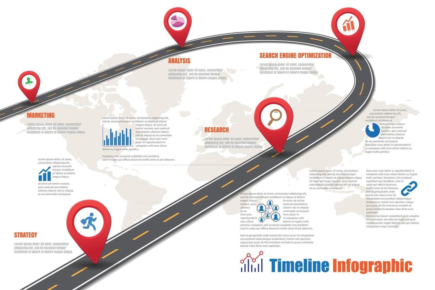 roteiro de negócios linha do tempo infográfico ícones projetados para abstrato base modelo marco elemento diagrama moderno processo tecnologia digital marketing dados apresentação gráfico ilustração vetorial vetor