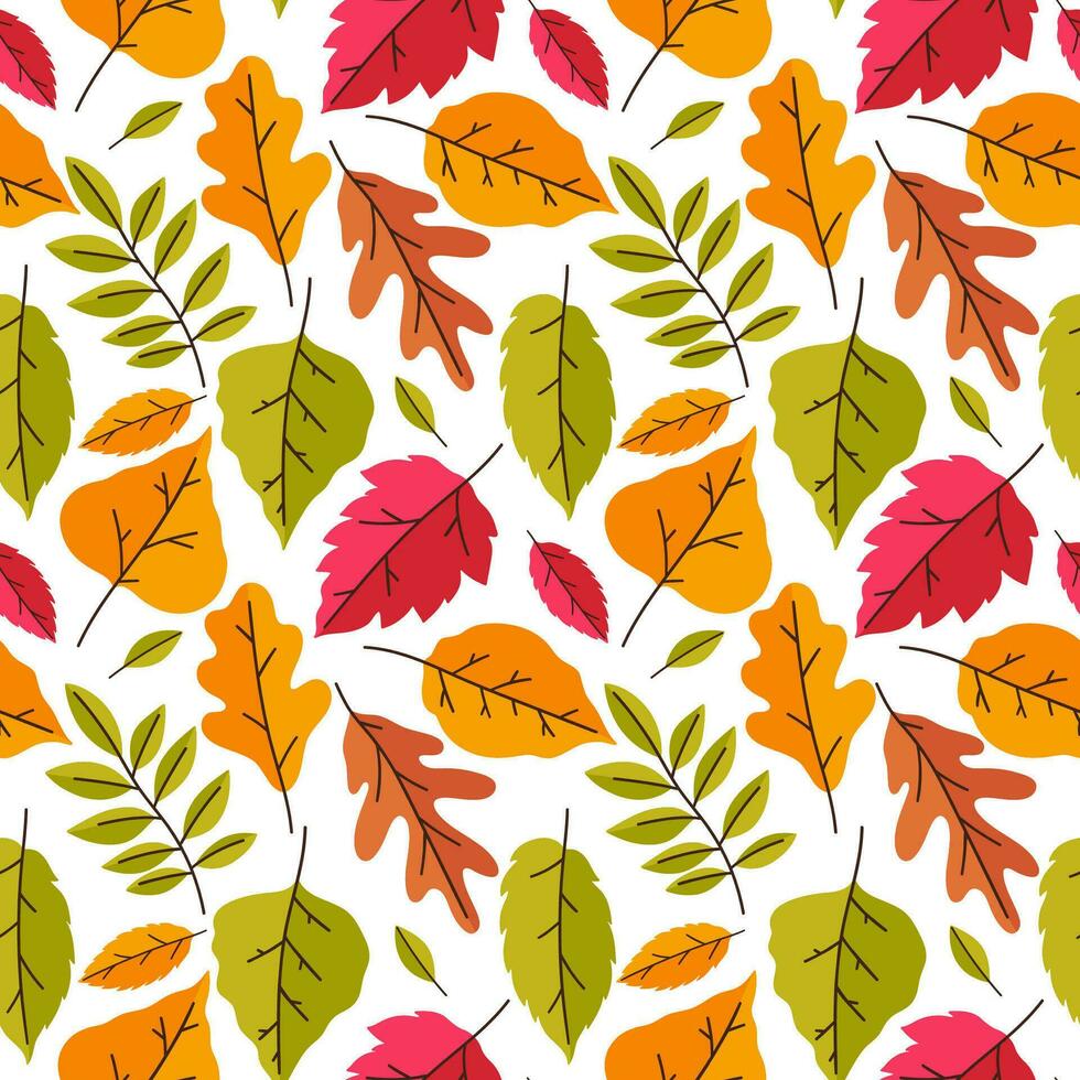 desatado padronizar com outono colorida folhas em uma branco fundo. vetor gráficos.