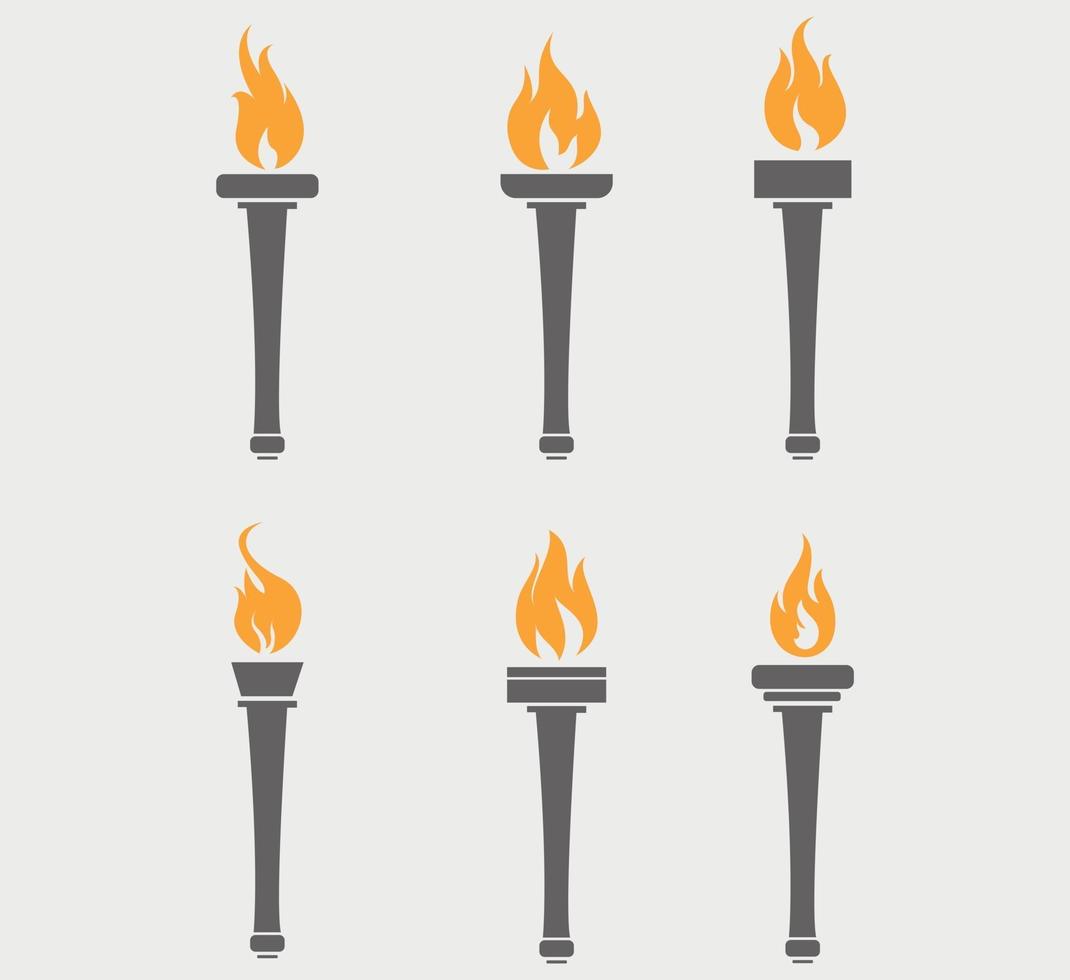 desenho da ilustração da coleção da tocha cinza flamejando com chamas com fundo cinza vetor