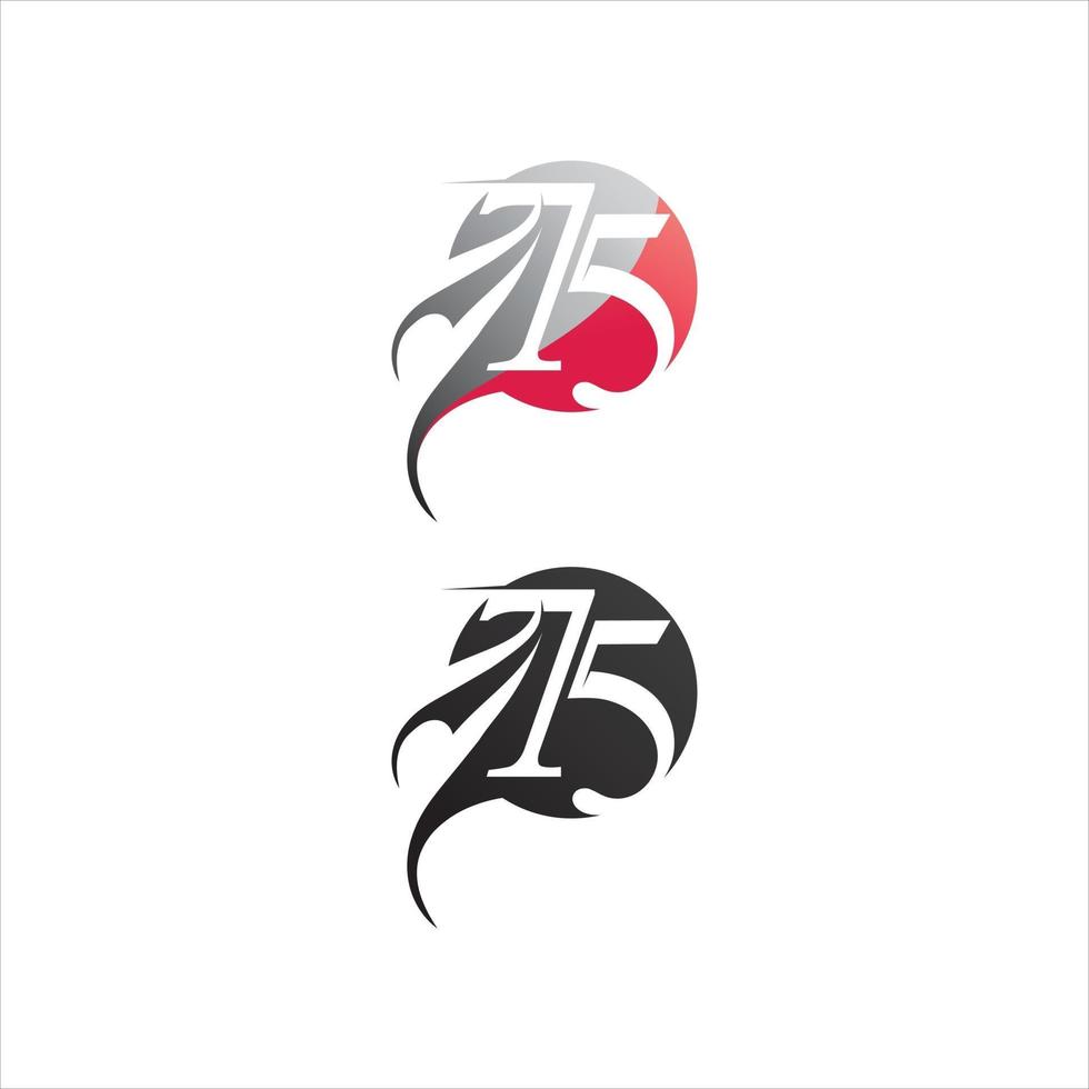 Vetor de design de logotipo de 75 números para identidade e numeração com bandeira