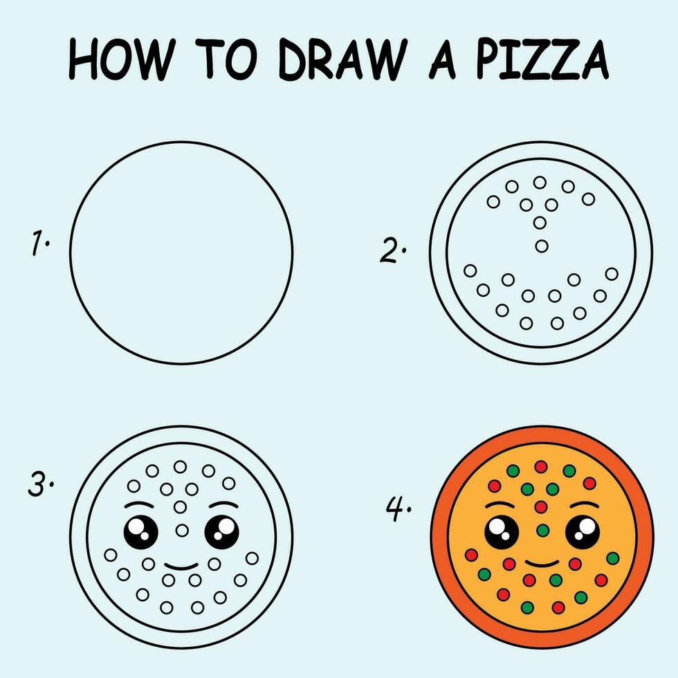 quão para desenhar uma fofa pizza. Boa para desenhando criança criança ilustração. vetor ilustração