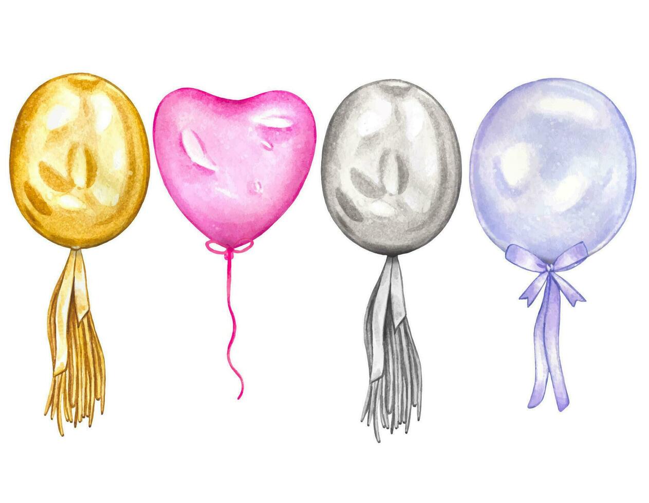 mão desenhado conjunto com colorida balões, aguarela vetor