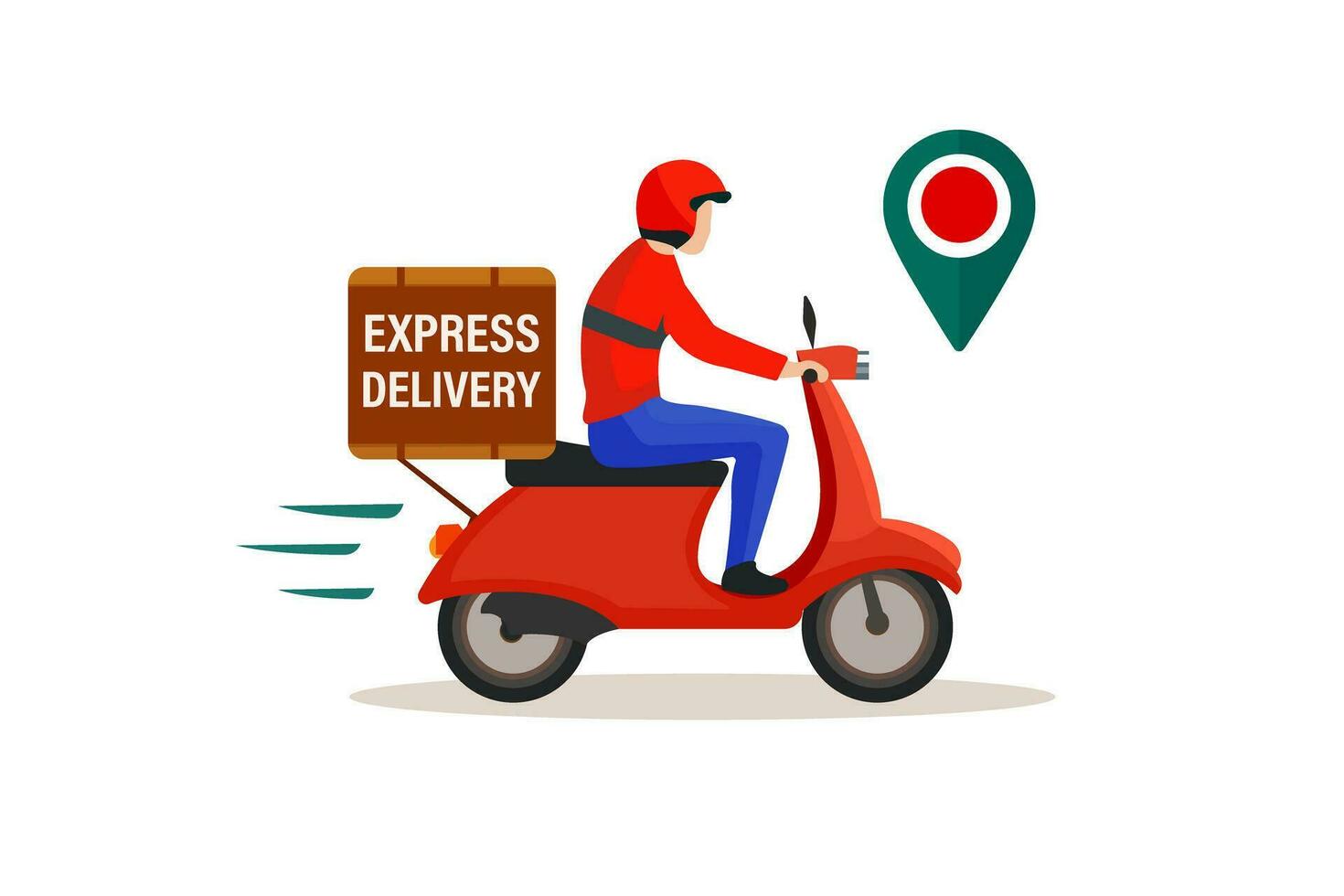 velozes Comida Entrega serviço, moto motorista correio ou GPS pizza entregas. Entrega serviço, motorista correio de moto. vetor ilustração