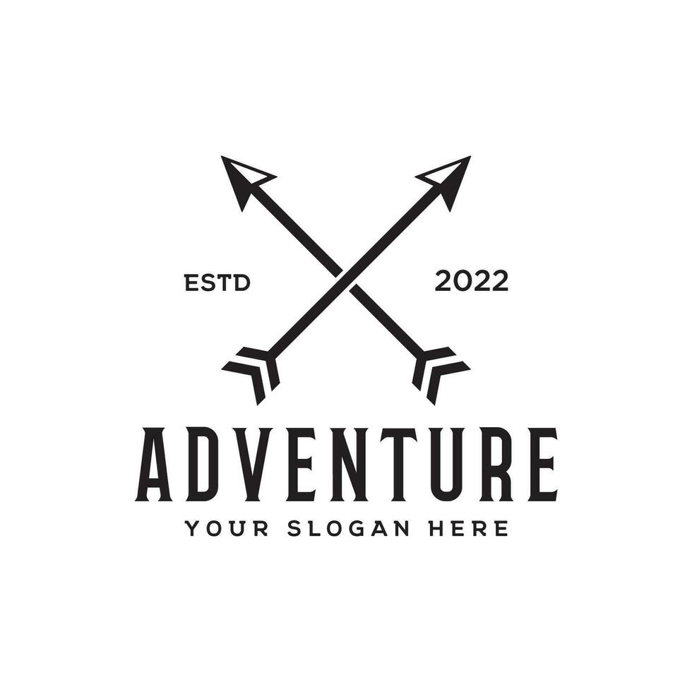 retro vintage aventureiro logotipo Projeto com seta, montanha e bússola concept.logo para alpinista, aventureiro, rótulo e negócios. vetor