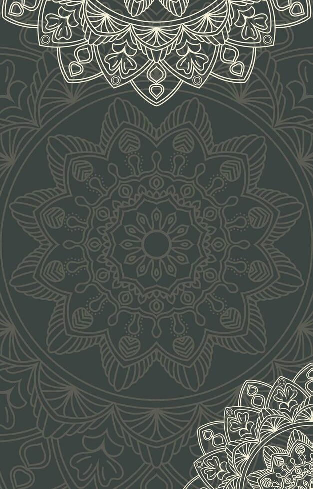 luxuoso mandala. Sombrio verde fundo. boho Sol para Natal festa Novo ano feriado invólucro papel ioga papeis de parede beleza salão spa acessórios Casamento presente pacote vetor