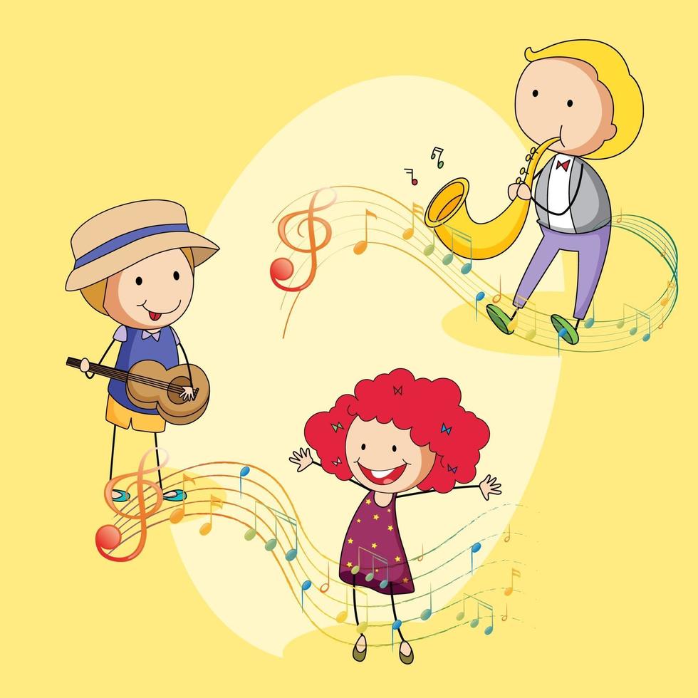 crianças diferentes com seus instrumentos musicais vetor