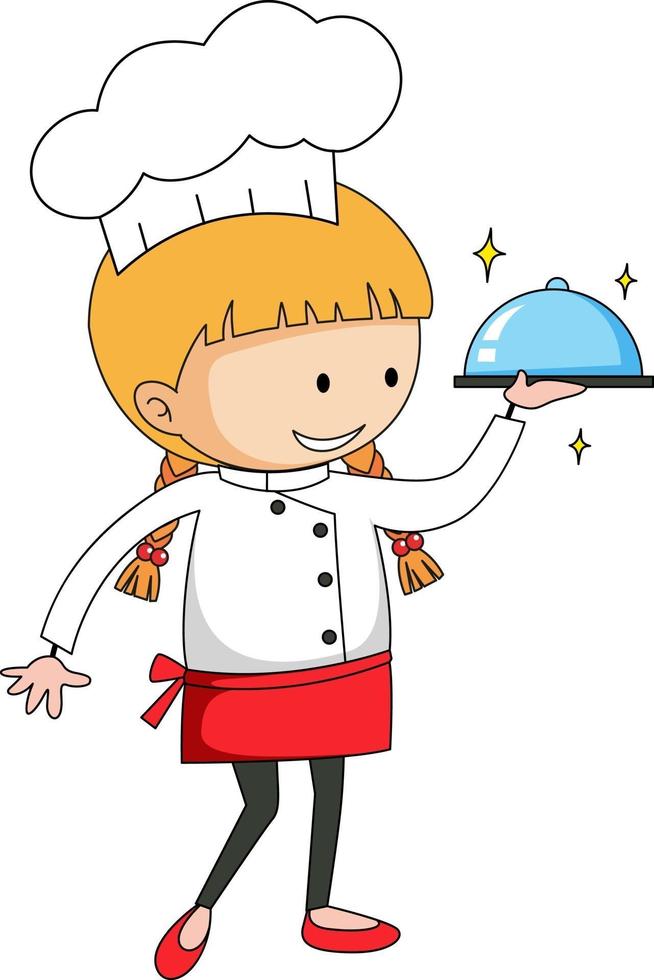 pequeno chef servindo comida personagem de desenho animado vetor