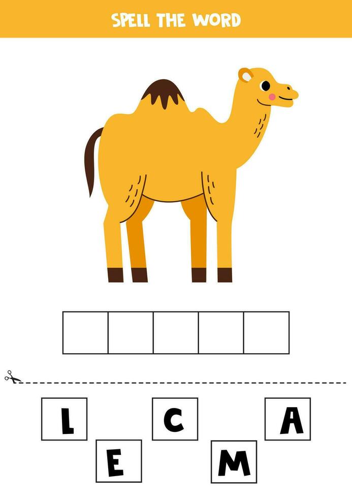 soletração jogos para pré escola crianças. fofa desenho animado camelo. vetor