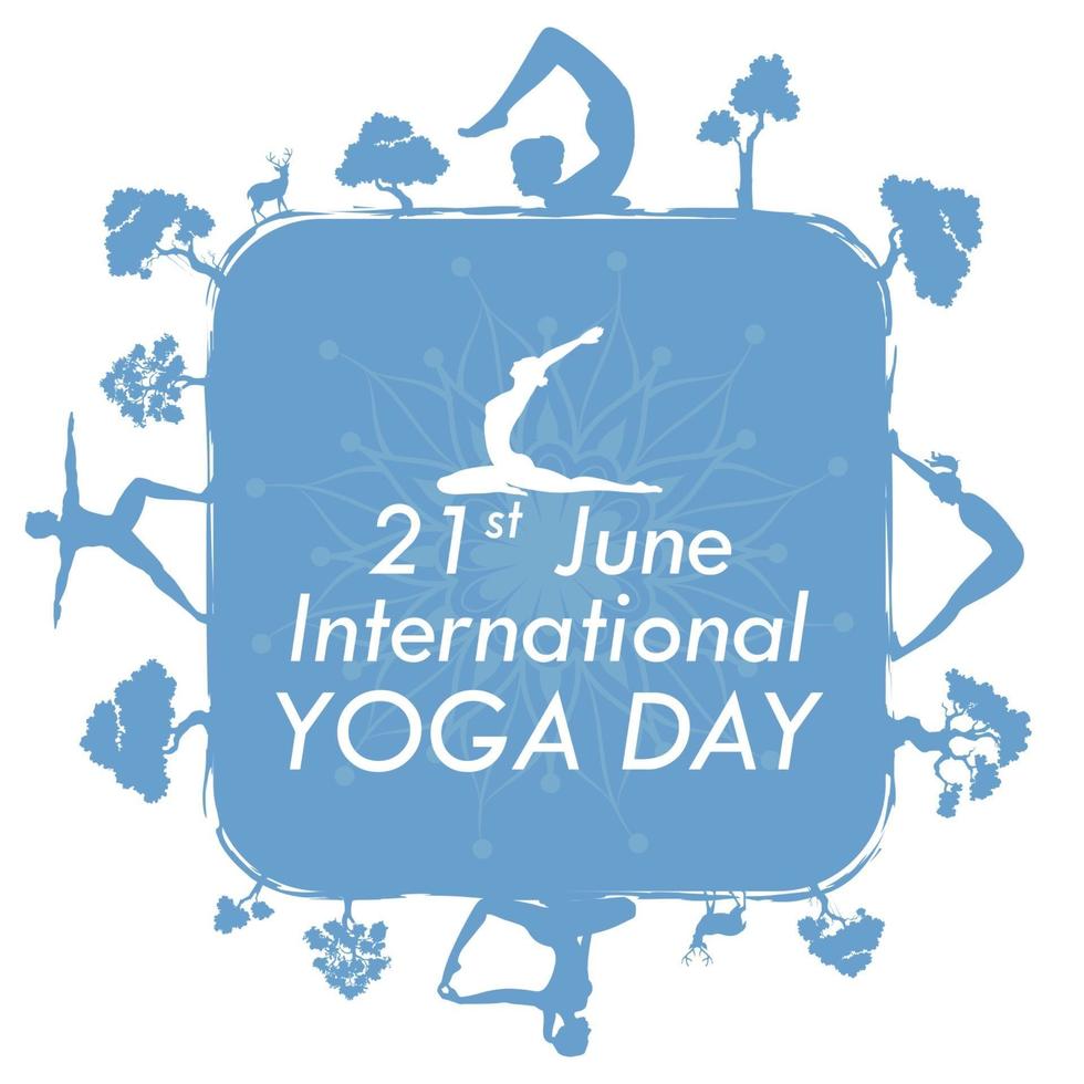 ilustração de pessoas fazendo asana e prática de meditação para o dia internacional de ioga em 21 de junho vetor