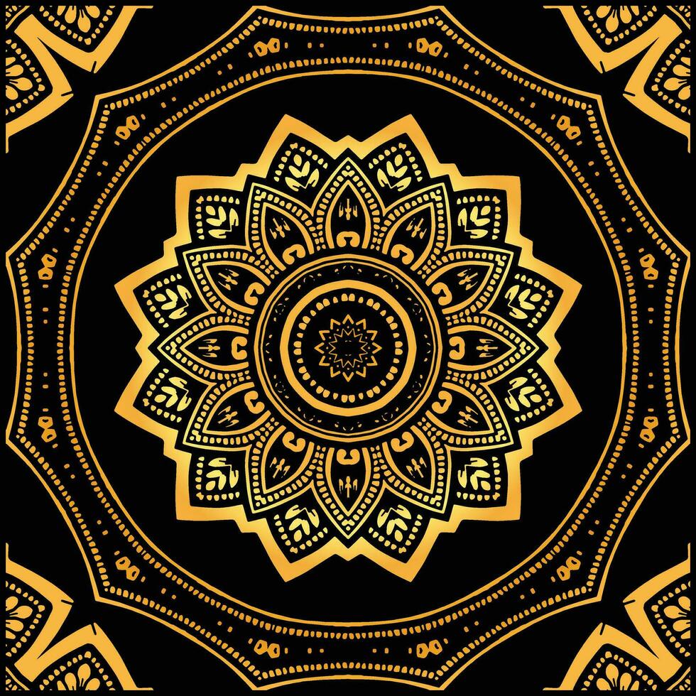 luxo ornamental mandala Projeto fundo dentro ouro, luxo Casamento convite, ornamental floral canto quadro, Preto fundo com ouro mandala decoração vetor