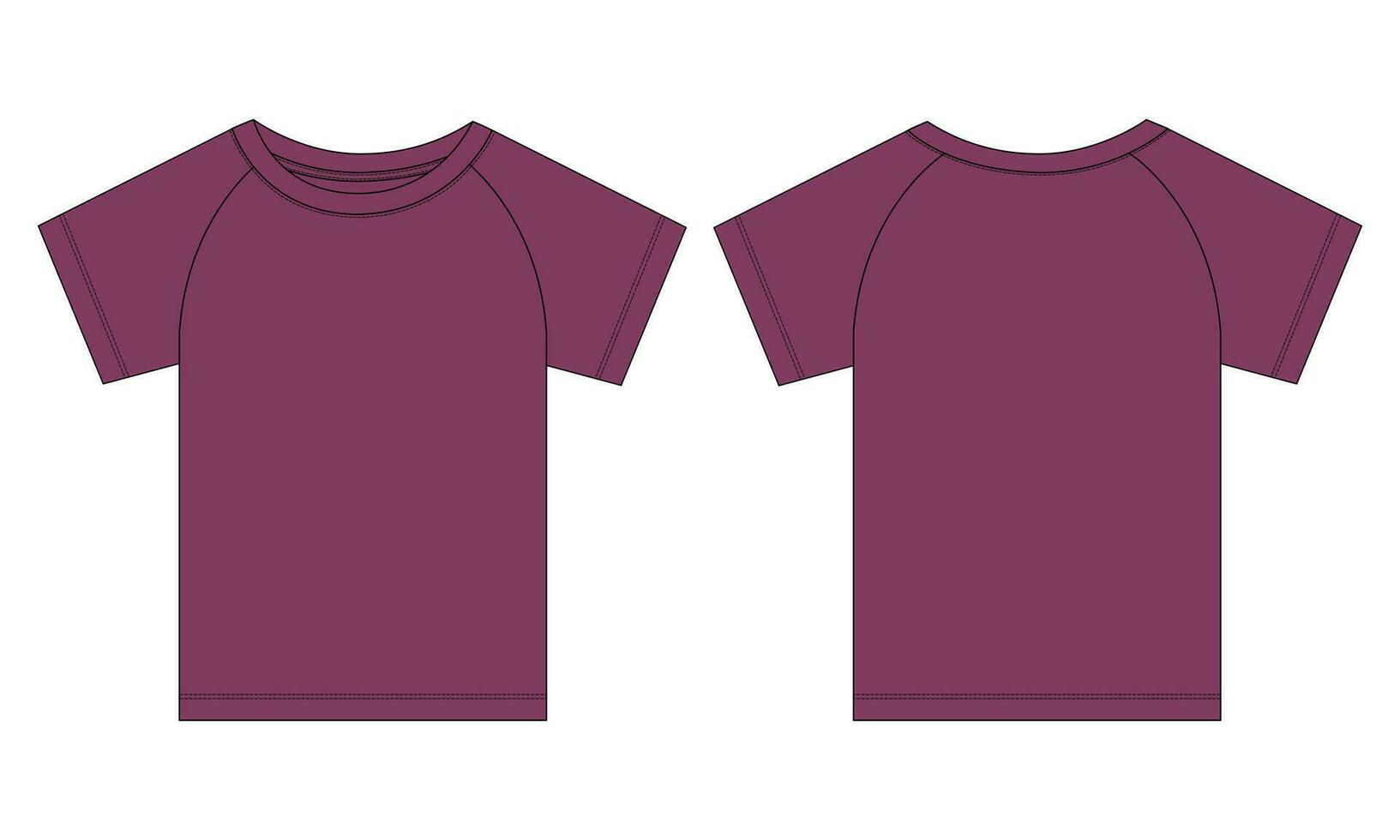 curto manga t camisa camisa técnico moda plano esboço vetor ilustração modelo frente e costas Visualizações. roupas Projeto zombar acima para bebê Rapazes
