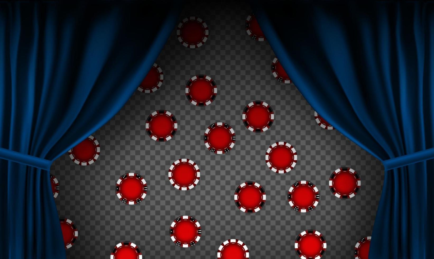 cortina de veludo vermelho colorido realista. sob as cortinas do jogo de fichas de jogo. cortina de opção em casa no casino. ilustração vetorial vetor