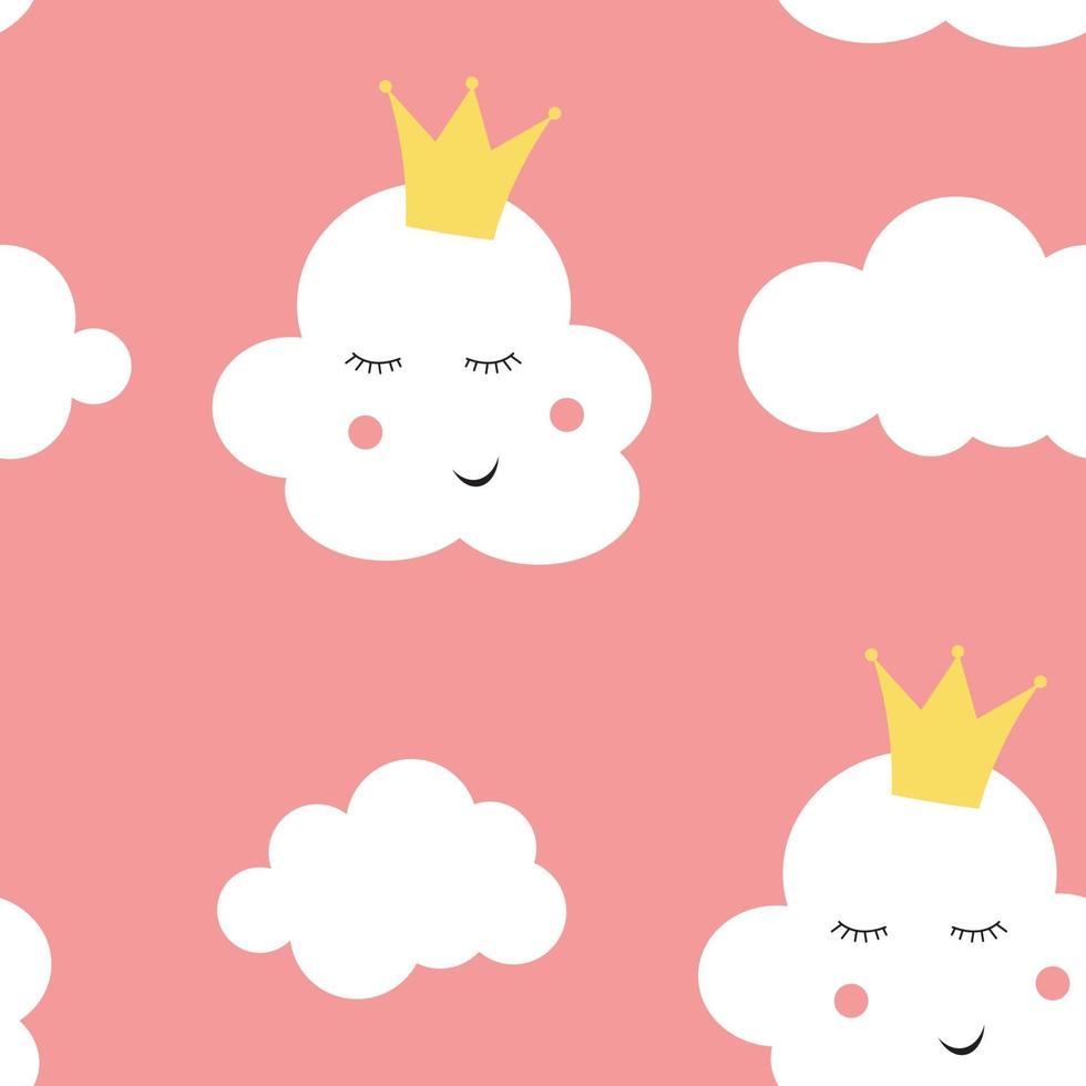 crianças sem costura de fundo com ilustração vetorial de princesa de nuvem vetor