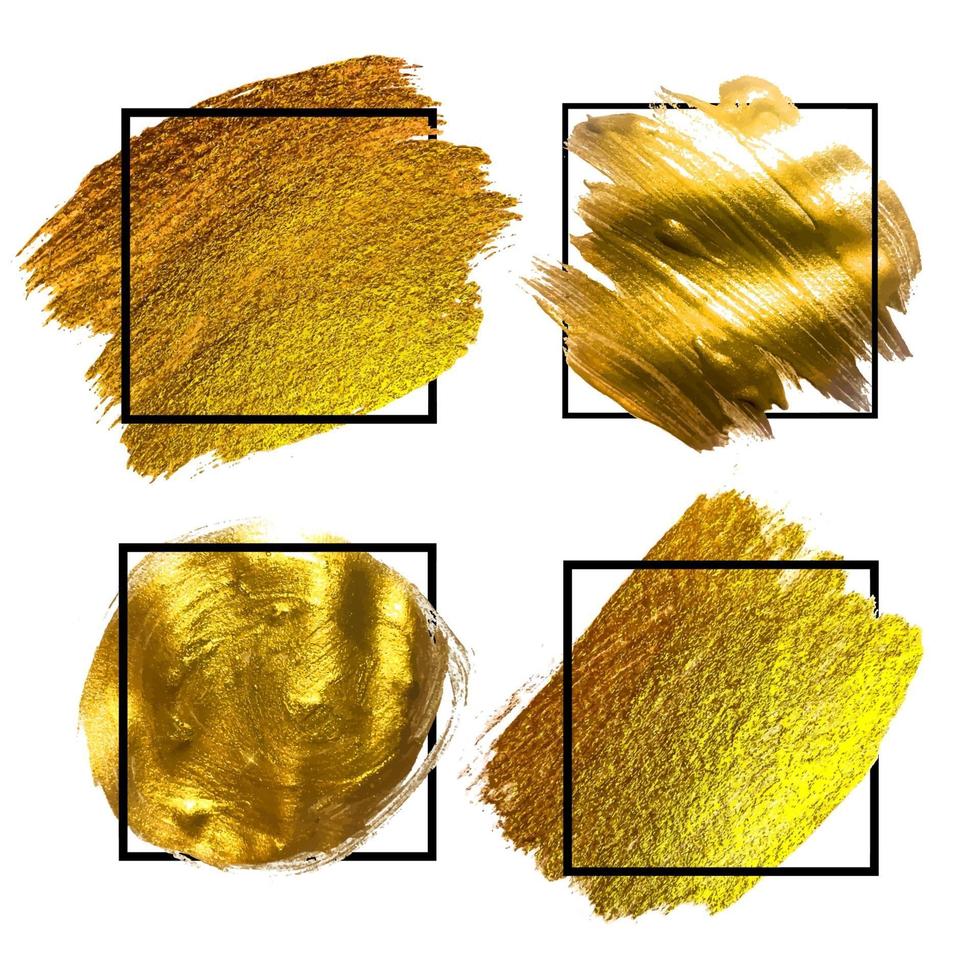conjunto de tinta de pincel dourado grunge pincel com fundos de moldura quadrada. ilustração vetorial vetor