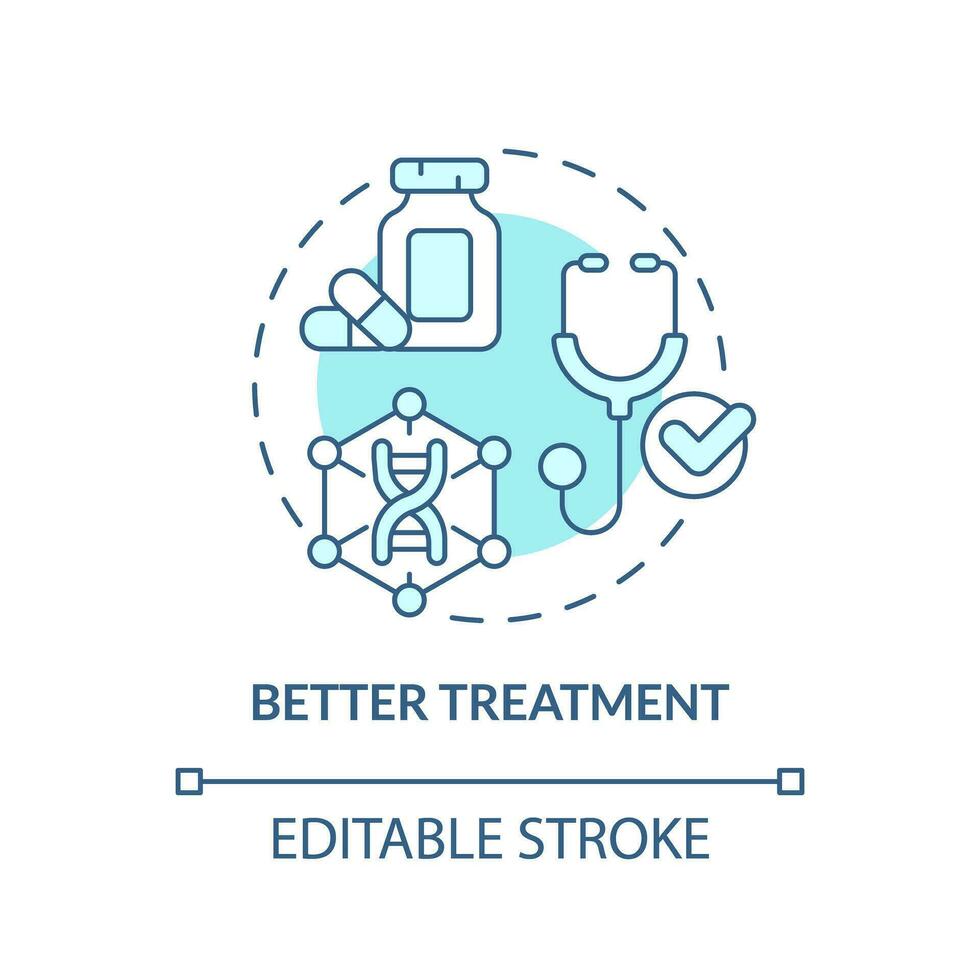 Melhor tratamento turquesa conceito ícone. entregando melhorado tratamento para pacientes. benefício do precisão remédio abstrato idéia fino linha ilustração. isolado esboço desenho. editável acidente vascular encefálico vetor