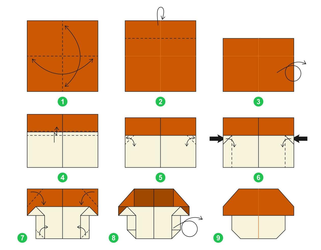 cogumelo origami esquema tutorial comovente modelo. origami para crianças. degrau de degrau quão para faço uma fofa origami cep. vetor ilustração.
