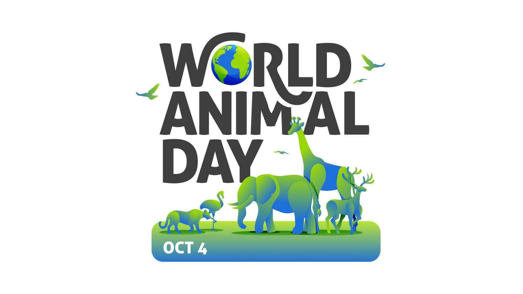 mundo animal dia bandeira logotipo tipografia com vários colorida animal silhueta ilustração vetor