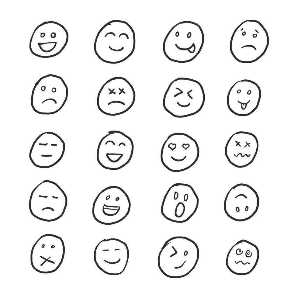 grande coleção do mão desenhado vetor engraçado emoticons. vetor ilustração.