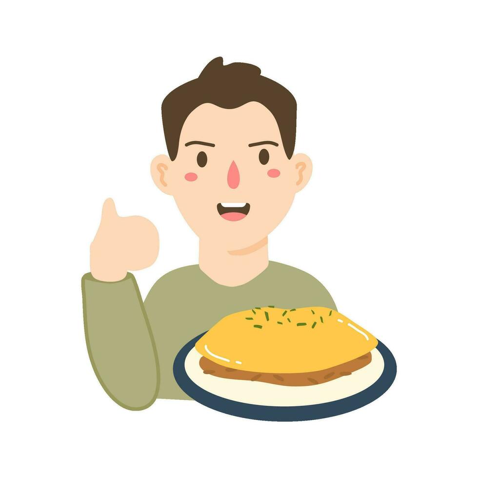 chefe de cozinha personagem com omurice japonês Comida personagem vetor