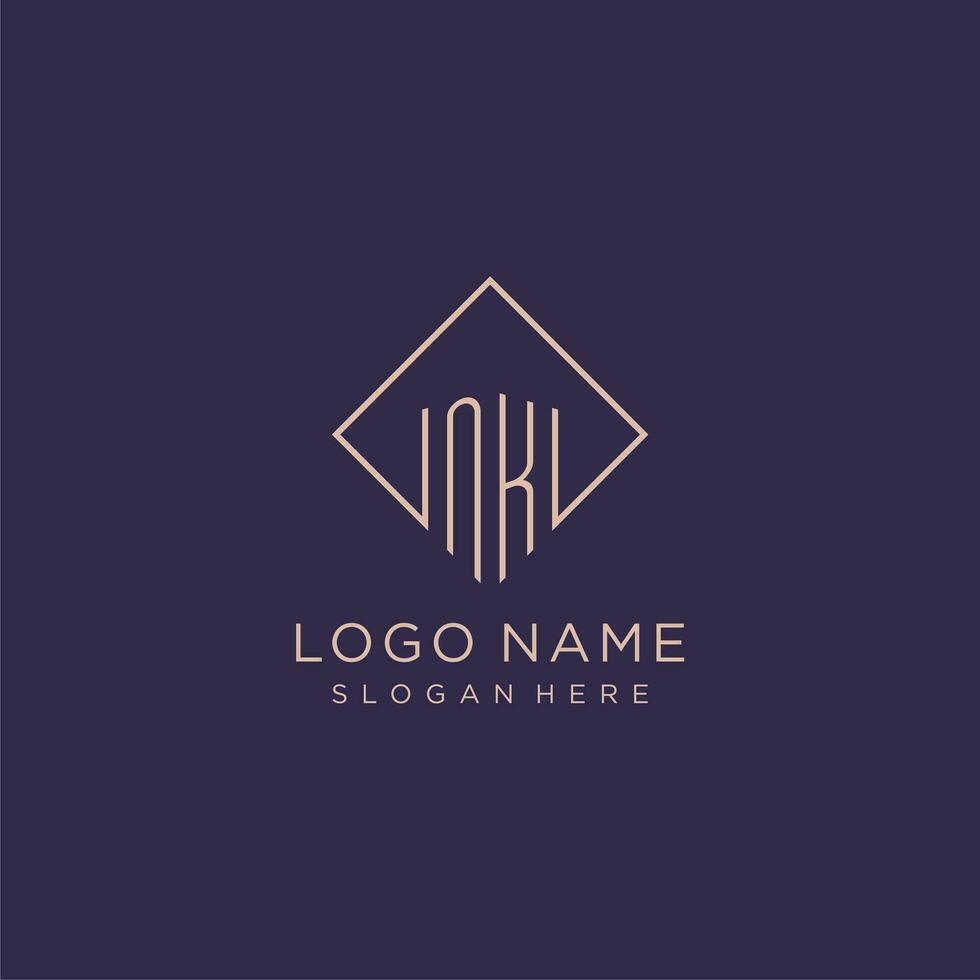 iniciais nk logotipo monograma com retângulo estilo Projeto vetor