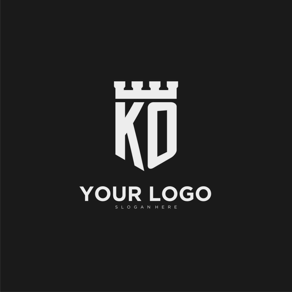 iniciais ko logotipo monograma com escudo e fortaleza Projeto vetor