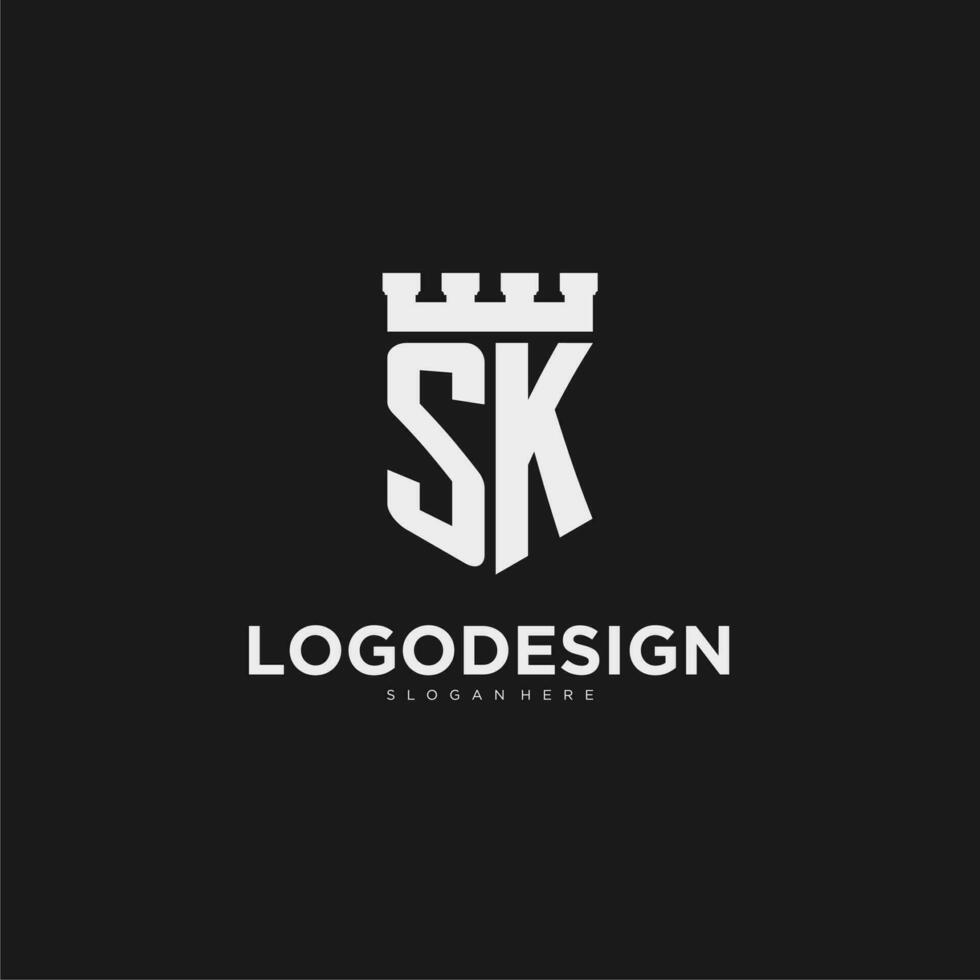 iniciais sk logotipo monograma com escudo e fortaleza Projeto vetor