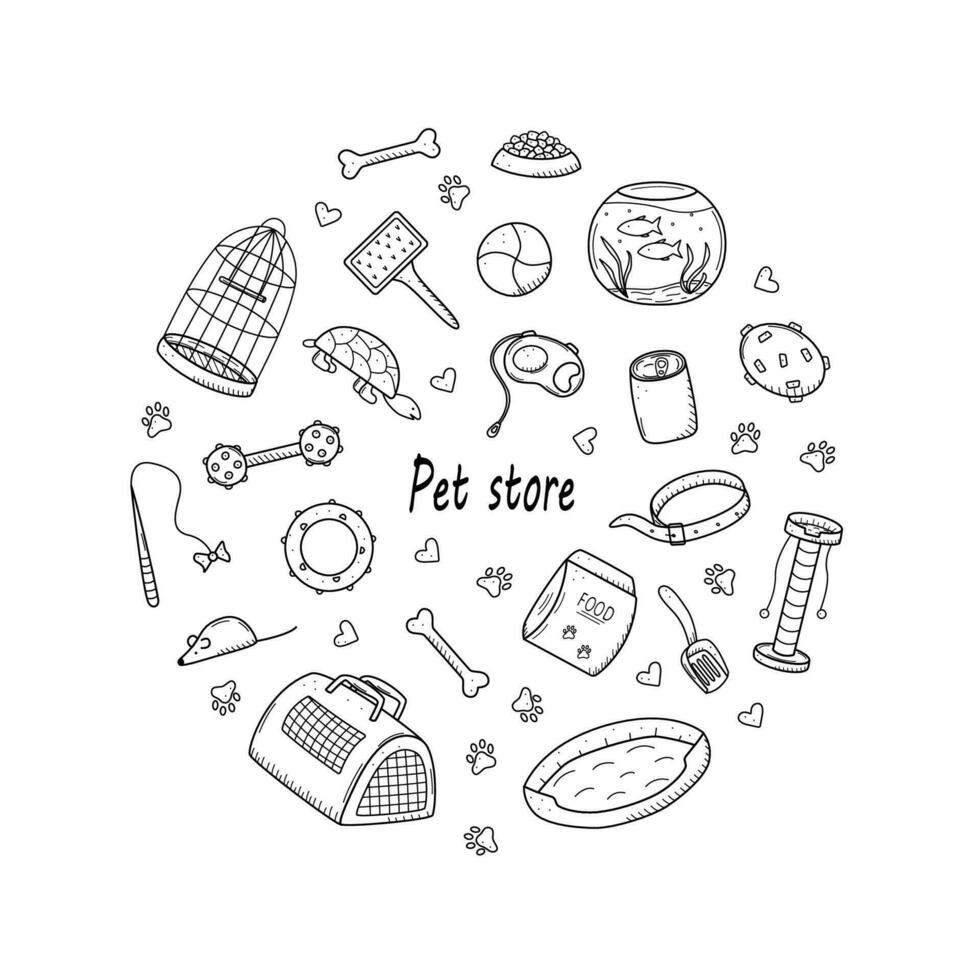animal loja rabisco, uma conjunto do ícones do bens para a animal loja. vetor ilustração.