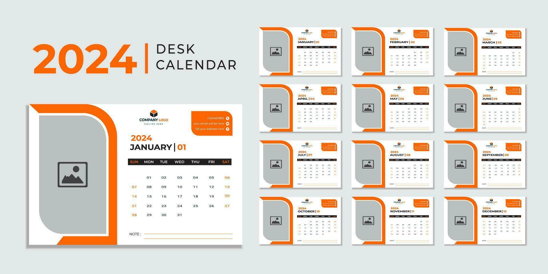 por mês calendário modelo para 2024 ano. parede calendário dentro uma minimalista estilo. calendário 2024 semana começar domingo corporativo Projeto planejador modelo. vetor