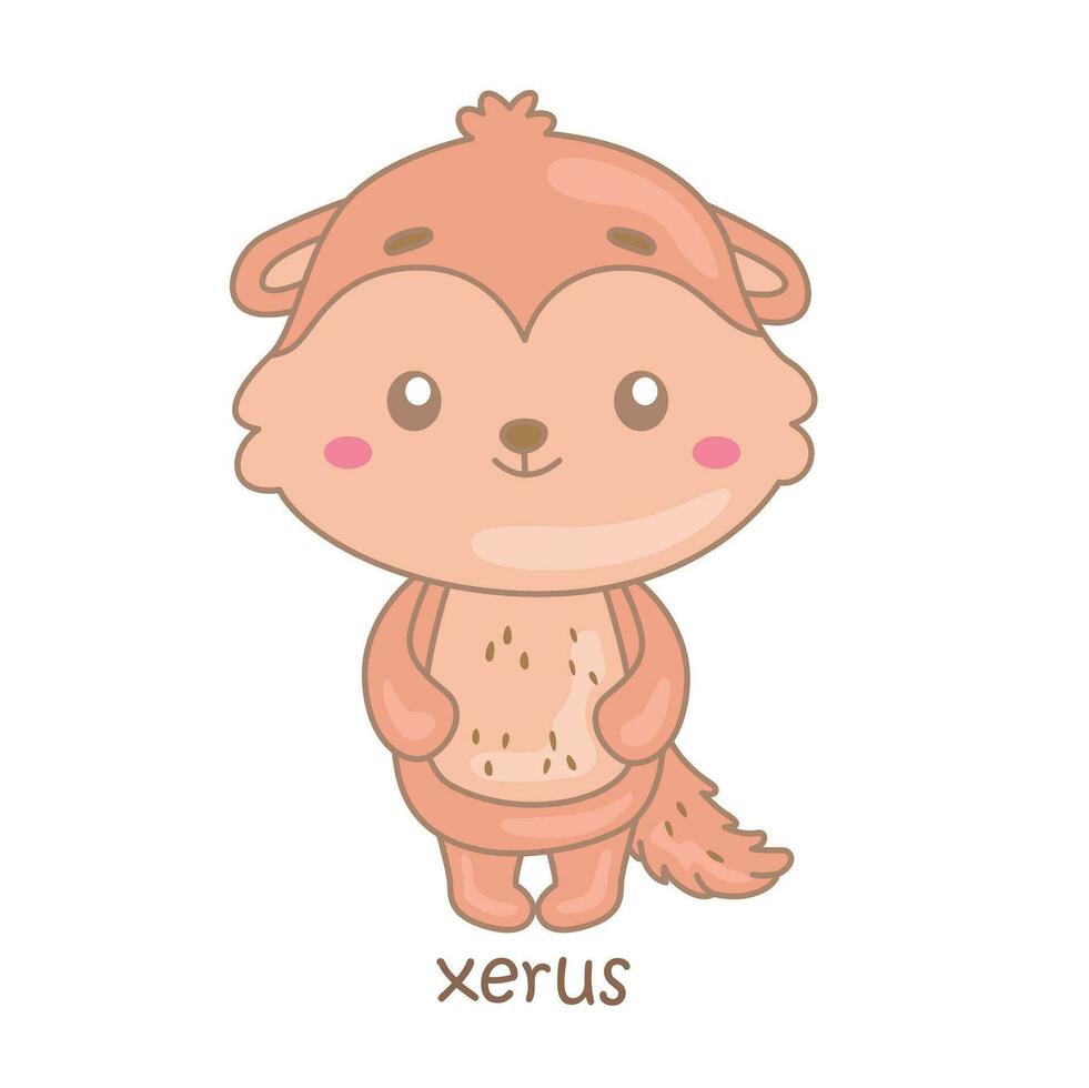 alfabeto x para xerus vocabulário escola lição lendo desenho animado ilustração vetor clipart adesivo