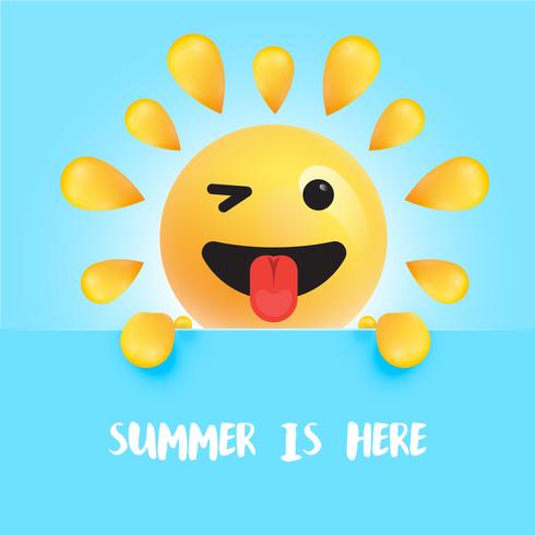 Engraçado sol-smiley com o título &quot;&quot; o verão está aqui &quot;, ilustração vetorial vetor