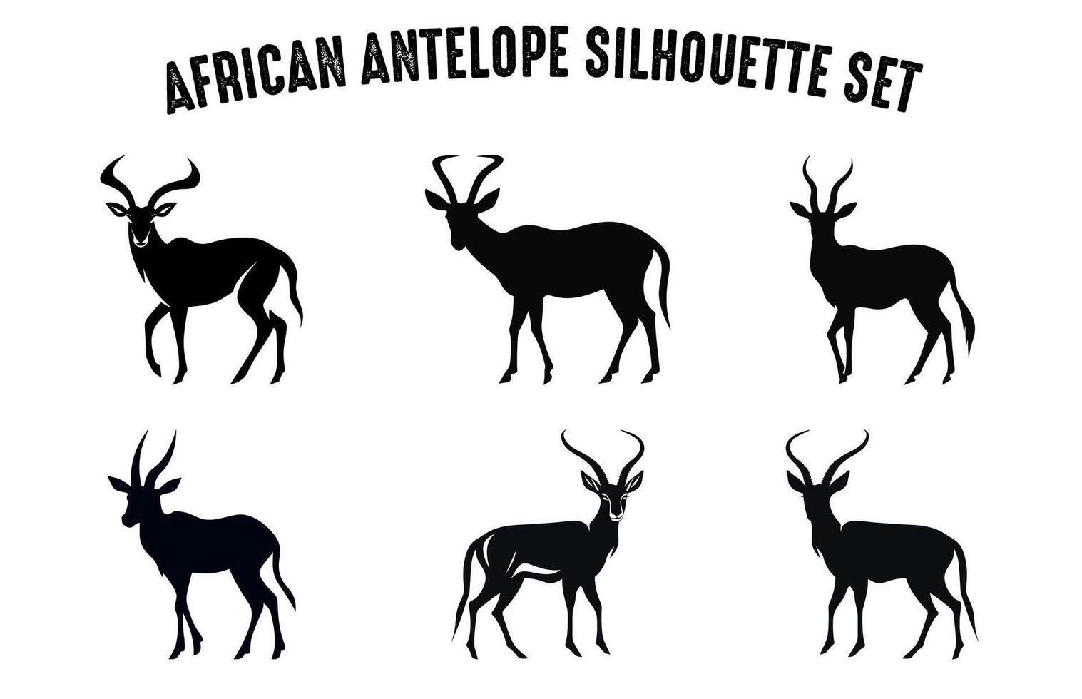 africano antílope vetor silhueta pacote, Preto silhuetas do antílope animais isolado em uma branco fundo