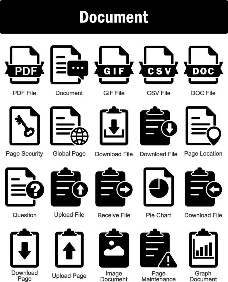 uma conjunto do 20 documento ícones Como pdf arquivo, documento, documento, gif Arquivo vetor