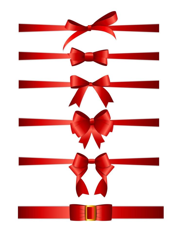 conjunto de coleta de laços vermelhos com fita horizontal, isolada no fundo branco. ilustração vetorial vetor