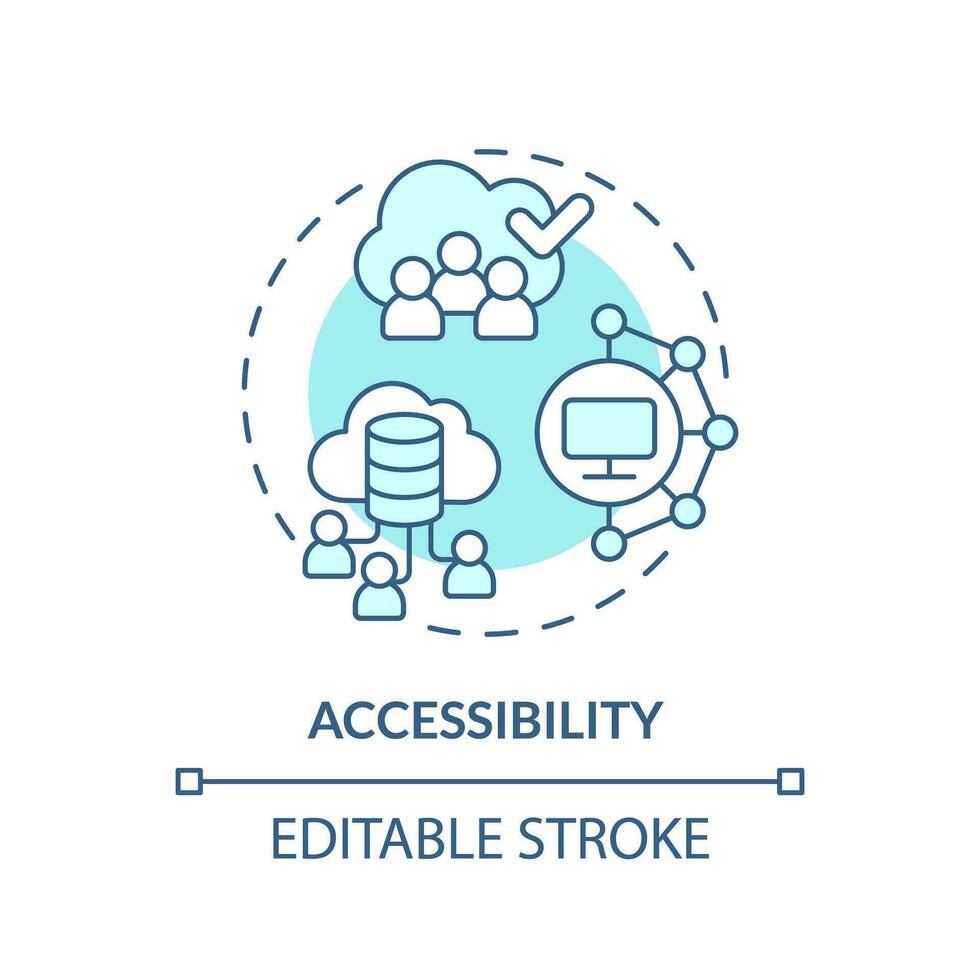 editável acessibilidade conceito azul fino linha ícone, isolado vetor representando dados democratização.