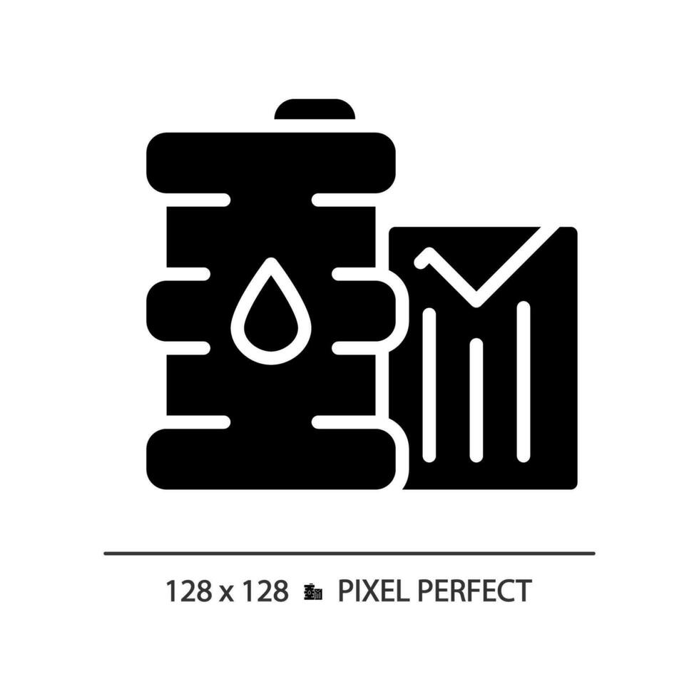 óleo indústria analytics Preto glifo ícone. fornecem e demanda. petróleo empresa. óleo mercado. energia negociação. silhueta símbolo em branco espaço. sólido pictograma. vetor isolado ilustração