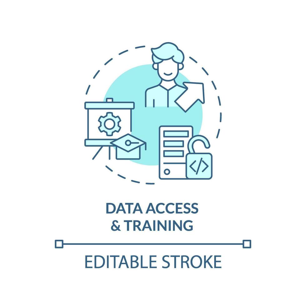 editável dados Acesso e Treinamento conceito azul fino linha ícone, isolado vetor representando dados democratização.