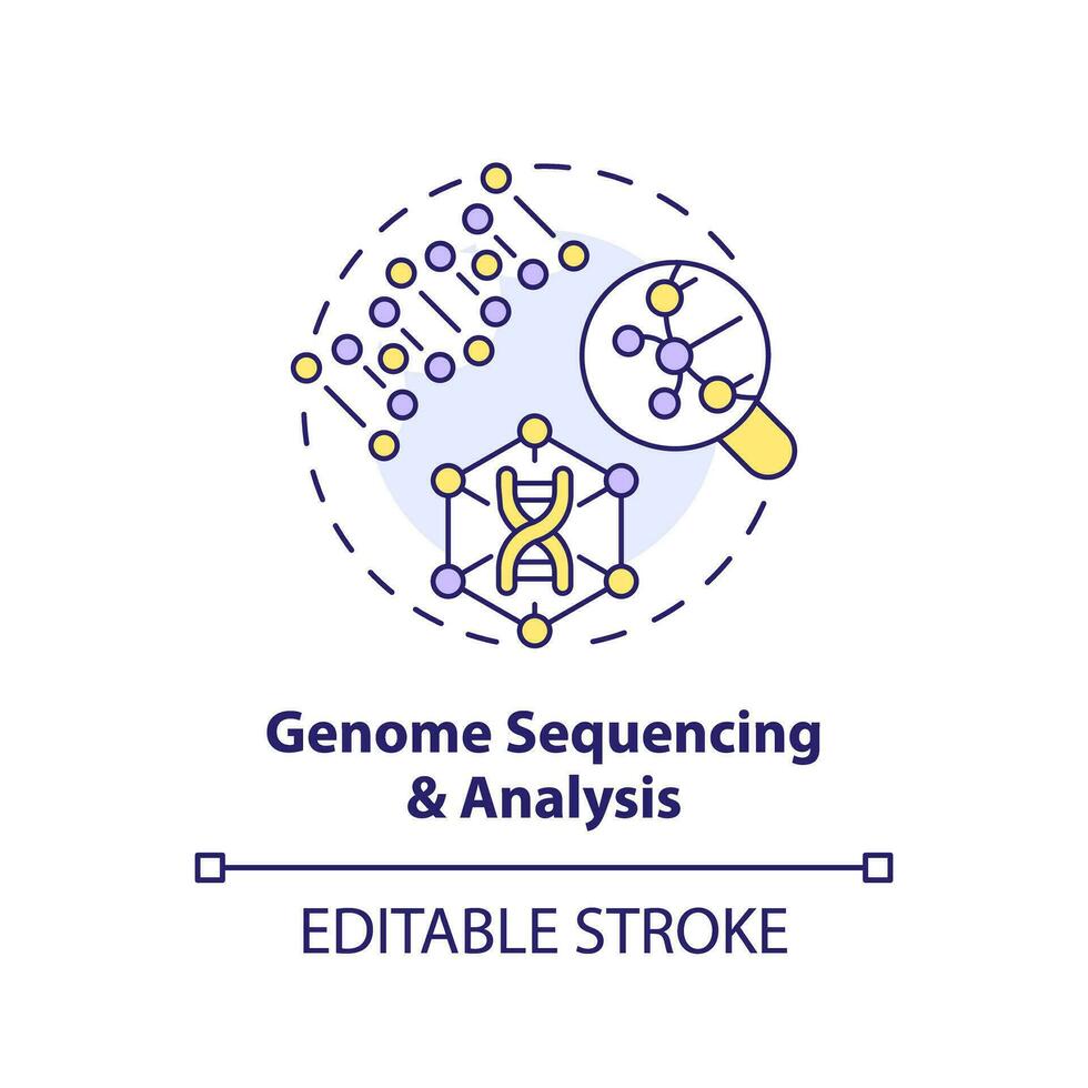 genoma sequenciamento e análise conceito ícone. identificando herdado doenças com tecnologia. genômico remédio abstrato idéia fino linha ilustração. isolado esboço desenho. editável acidente vascular encefálico vetor