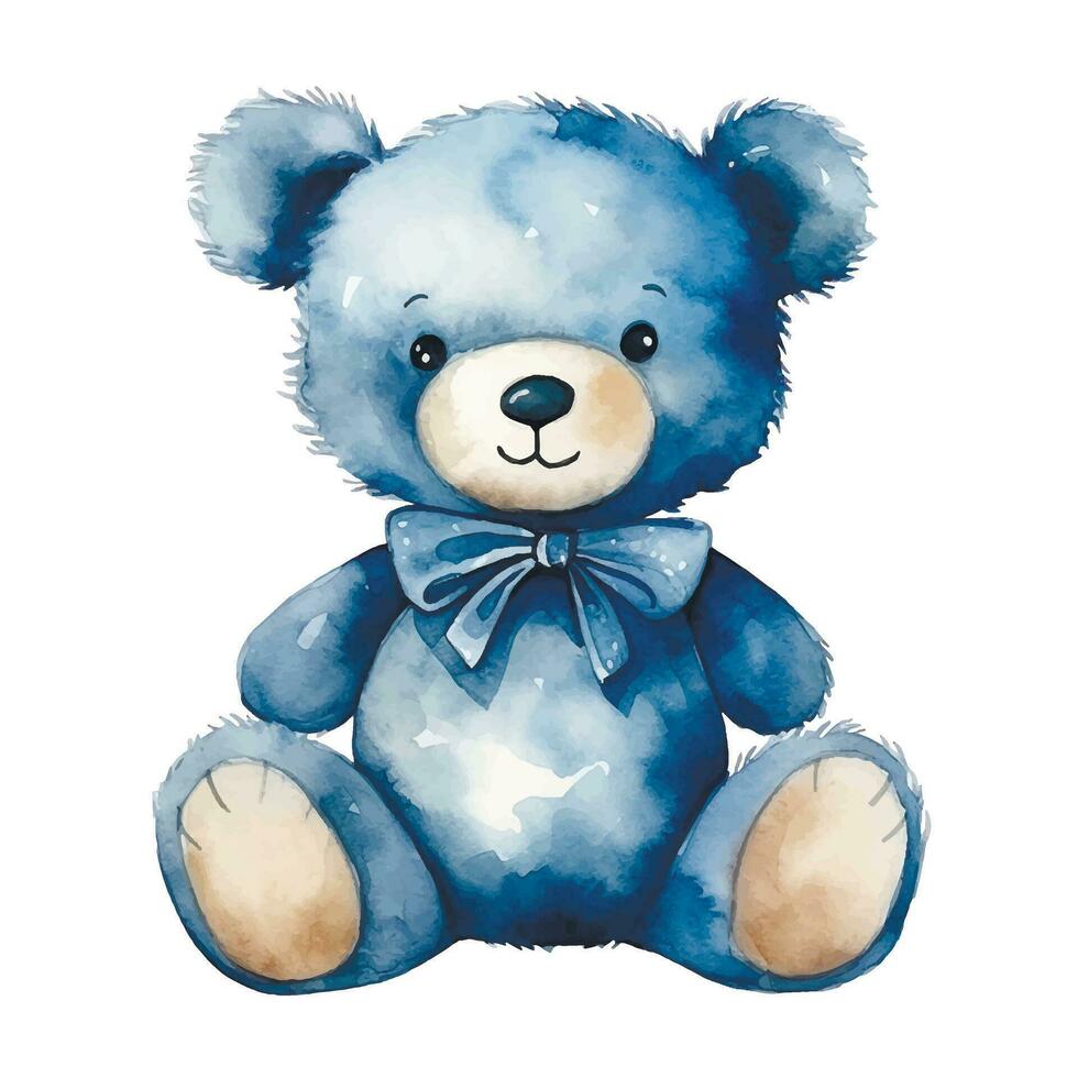 aguarela desenho, fofa Urso dentro azul cor, crianças brinquedo. recém-nascido garoto. Está uma Garoto vetor