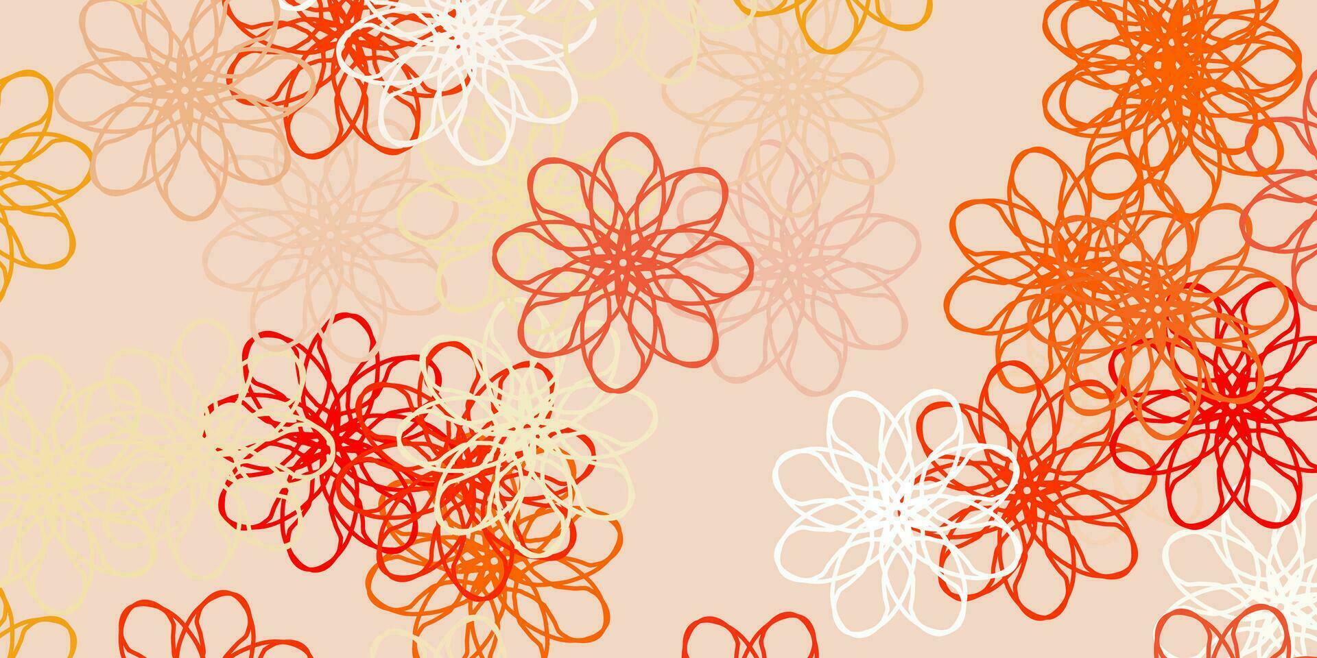 textura de doodle de vetor laranja claro com flores.