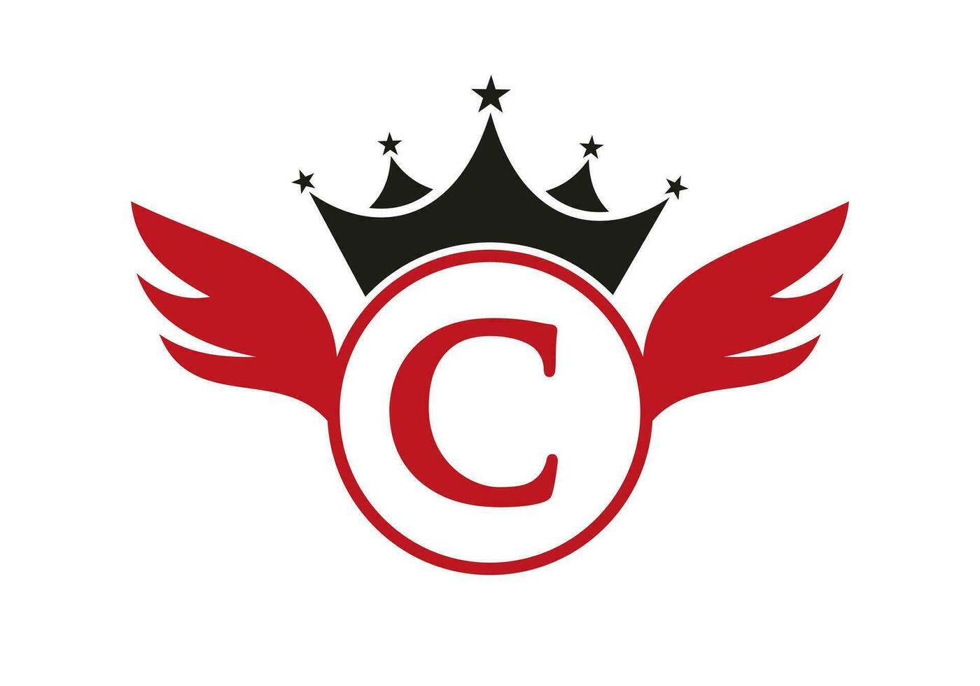 carta c transporte logotipo com asa, escudo e coroa ícone. asa logotipo em escudo símbolo vetor