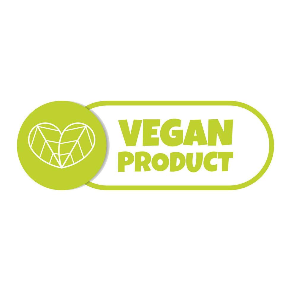 vegano produtos adesivo, rótulo, crachá e logotipo. ecologia ícone. logotipo modelo com coração em forma folhas para vegano Comida ou vegano produtos. vetor ilustração isolado em branco fundo