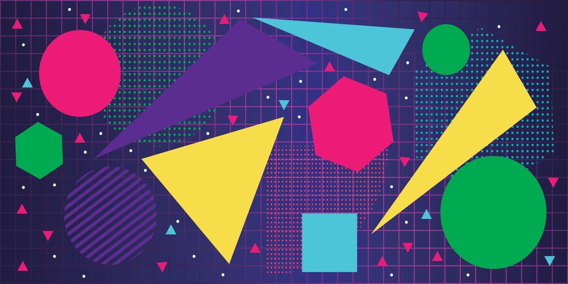 formas geométricas planas e padronizadas sobre um fundo de grade vetor