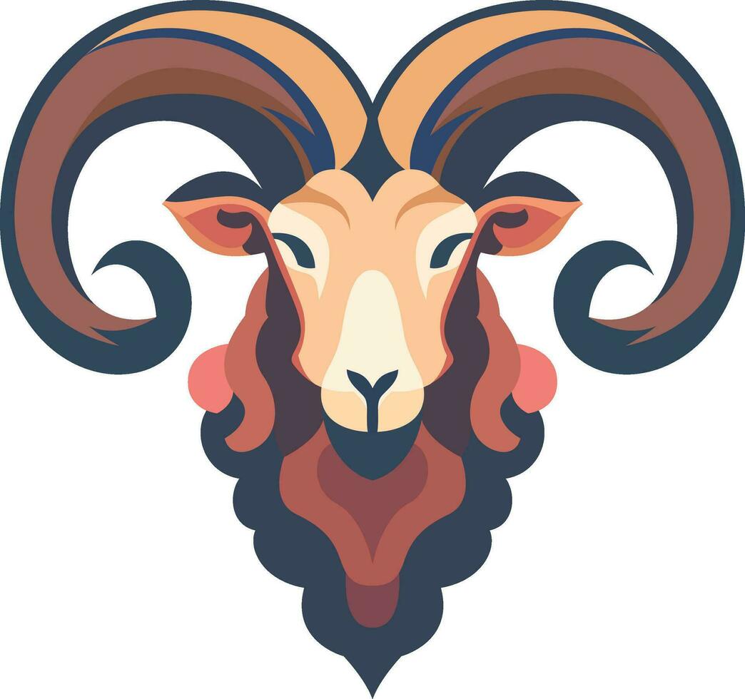 majestoso RAM animal cabeça plano estilo vetor ilustração, logotipo modelo, majestoso RAM ovelha com curvado chifres estoque vetor imagem