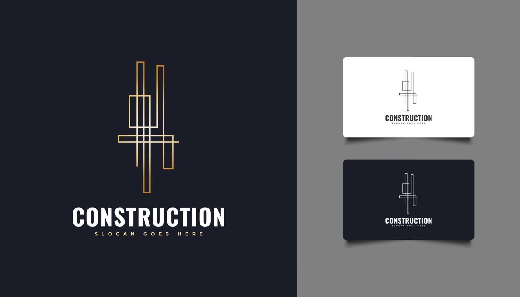 logotipo de construção abstrata em gradiente de ouro com conceito linear. construção, arquitetura ou modelo de design de logotipo de construção vetor