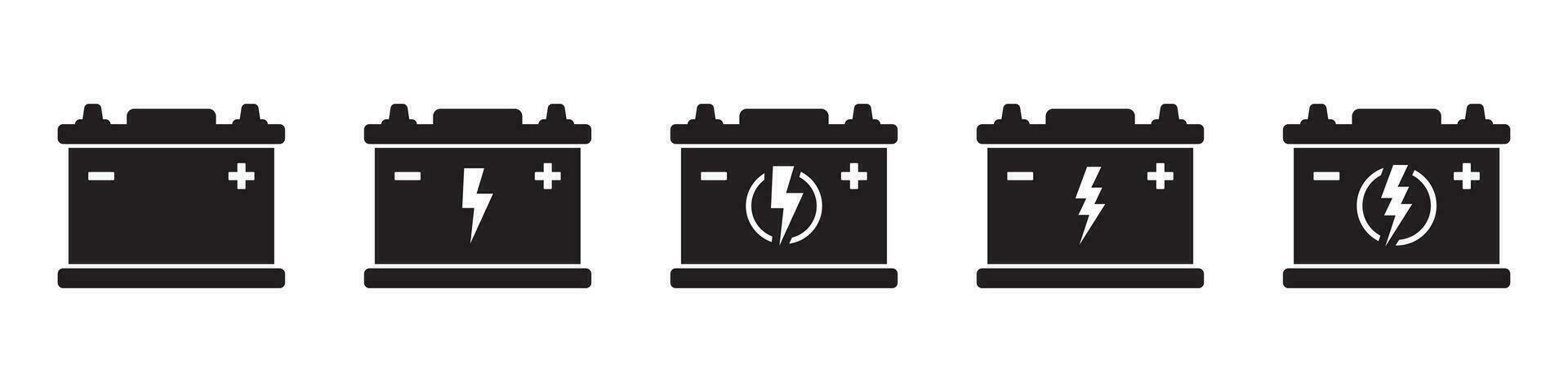 carro bateria ícone coleção. energia poder acumulador. automotivo carregar placa. auto bateria símbolo isolado em branco fundo. vetor ilustração.